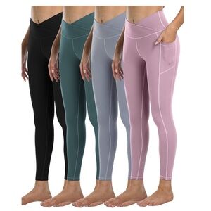 Young Charm, 4 Pack Yoga Pants/Leggings with Pockets, High Waist, Size XL